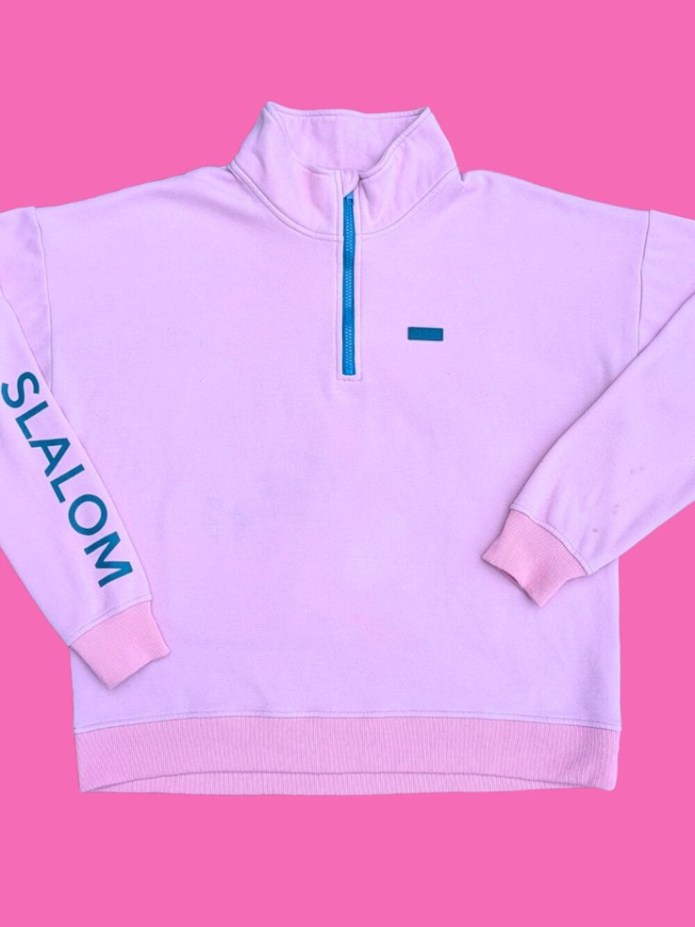 Skiing Illustration Pink Sweater Size L for Women
